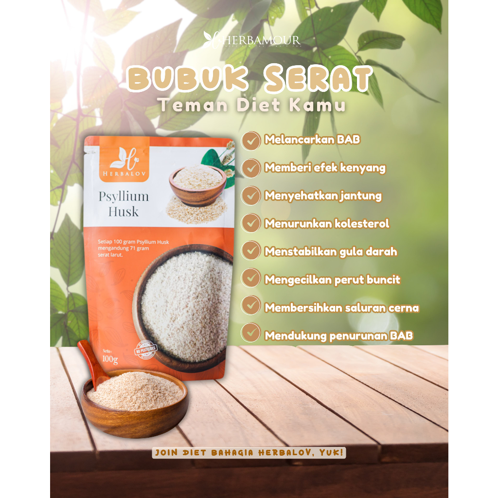 

HERBALOV Psyllium Husk Powder Serat Untuk Diet Detox Usus Kotor Lemak Perut Buncit Pelancar Bab Detoks