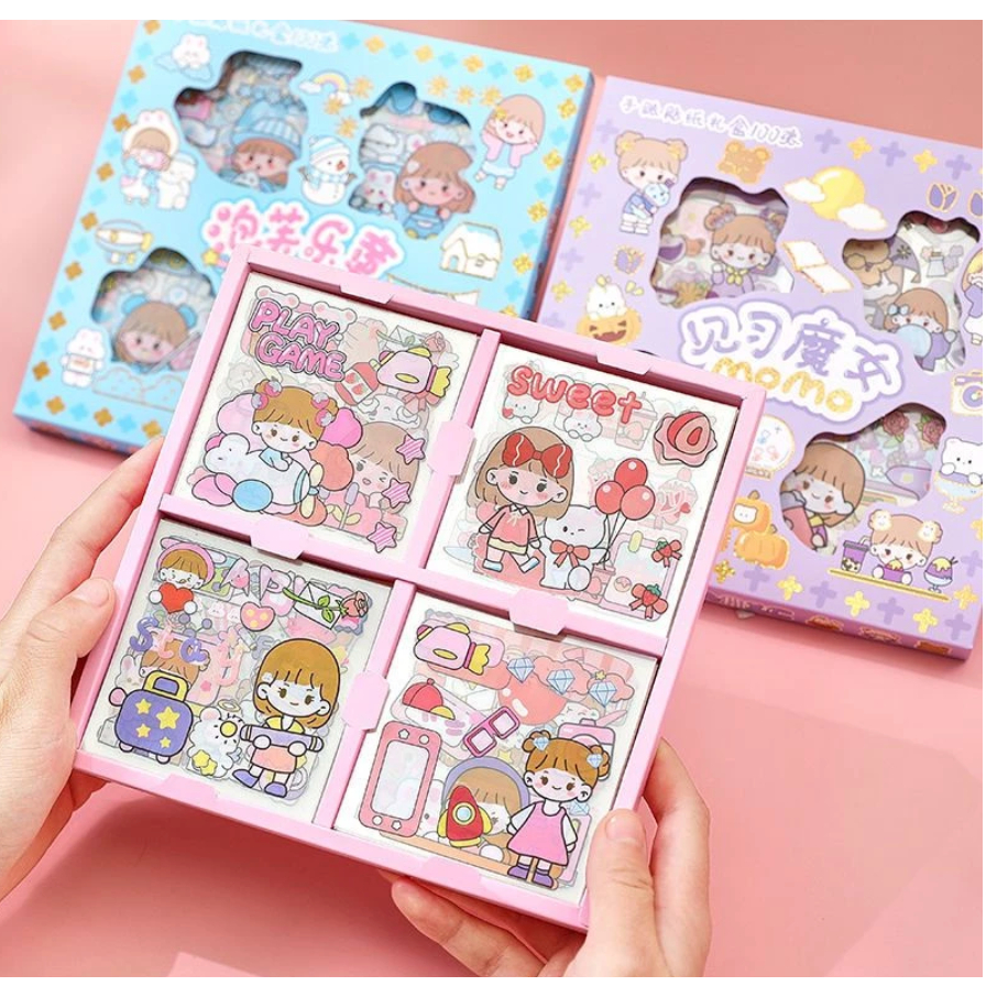 

Stiker Motif Kartun Korea MOMO Lucu Anti Air 1 box 100lbr /Dekorasi Handbook Scrapbook DIY/Stiker kartun tahan air PET