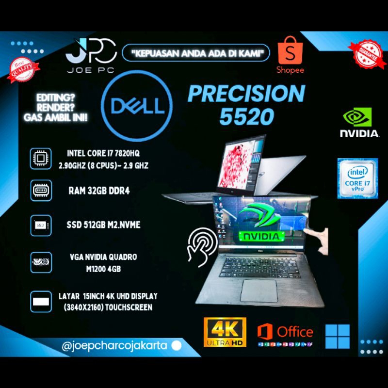 Laptop Dell Precision 5520 Intel Core i7 Gen 7th (7820HQ) RAM 32GB SSD 1TB VGA Nvidia Quadro M1200 4