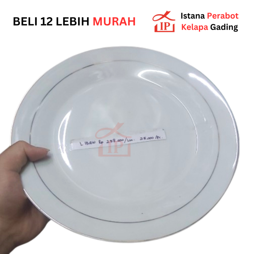 Piring Putih Ceper Keramik Motif Lis