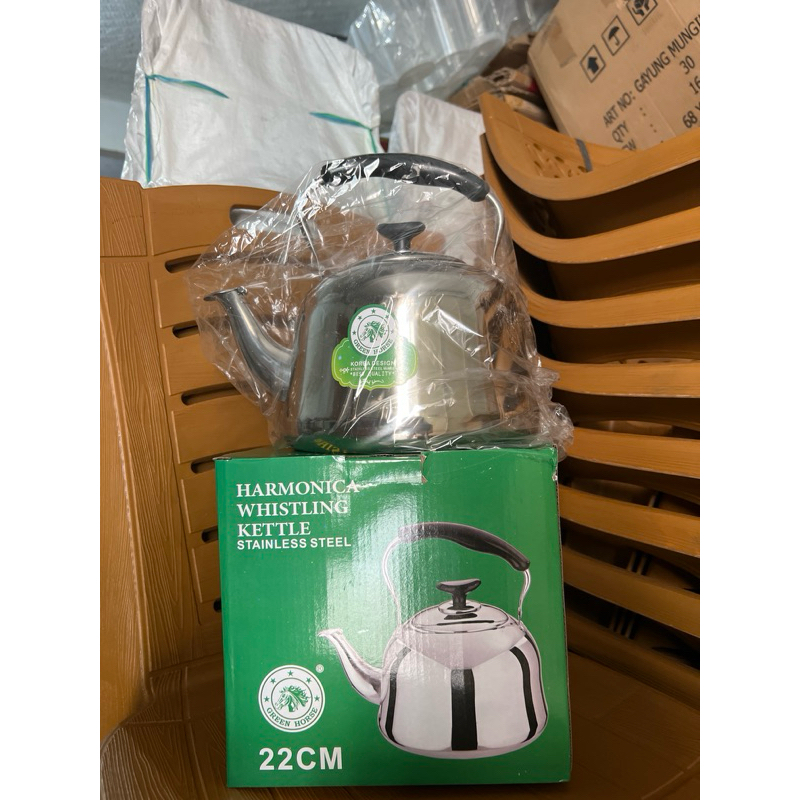 Green Horse Harmonica Whistling Kettle Teko Bunyi Stainless Steel 22cm 4 Liter