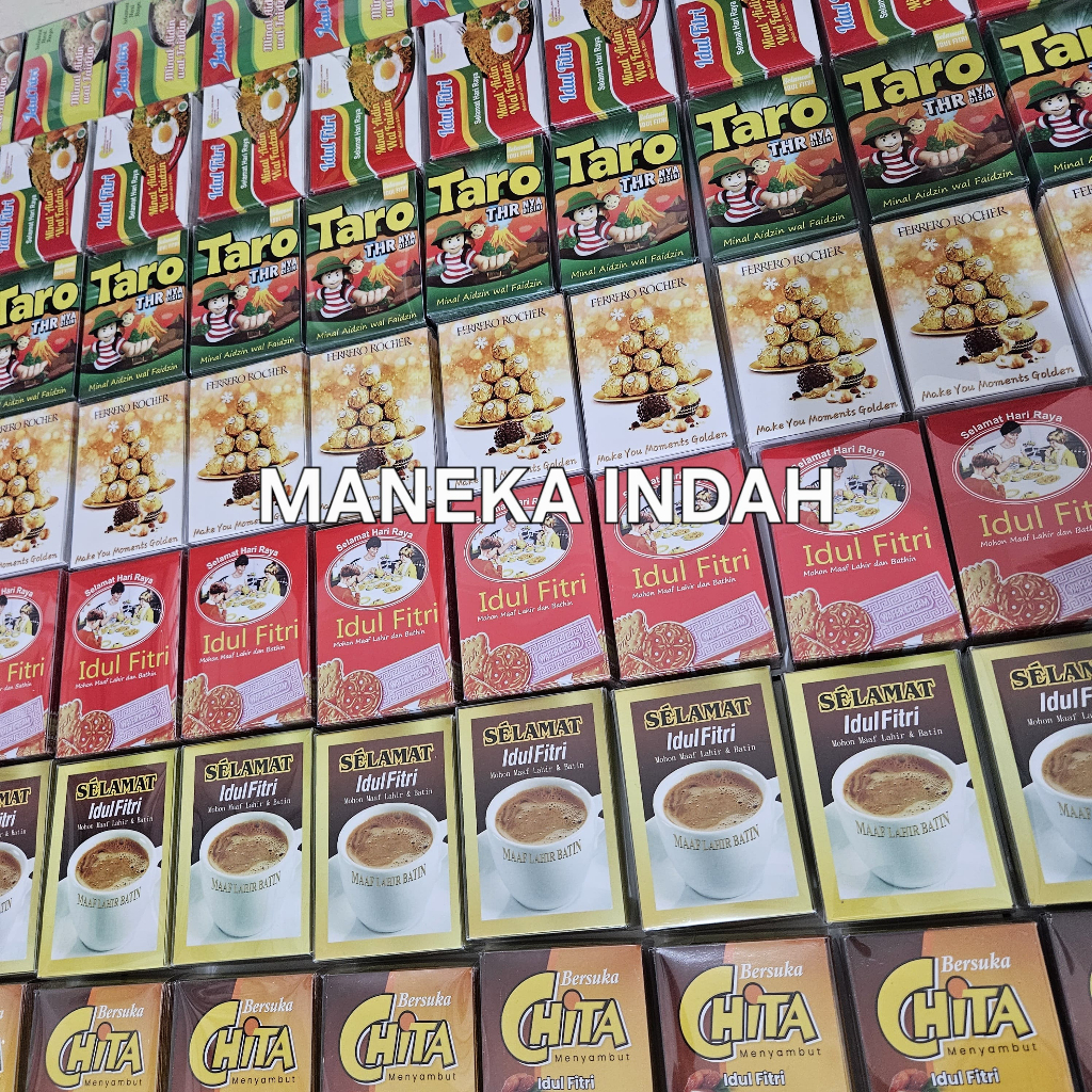 

Amplop lebaran Idul Fitri motif makanan dan minuman , kotak Mika 50 lembar