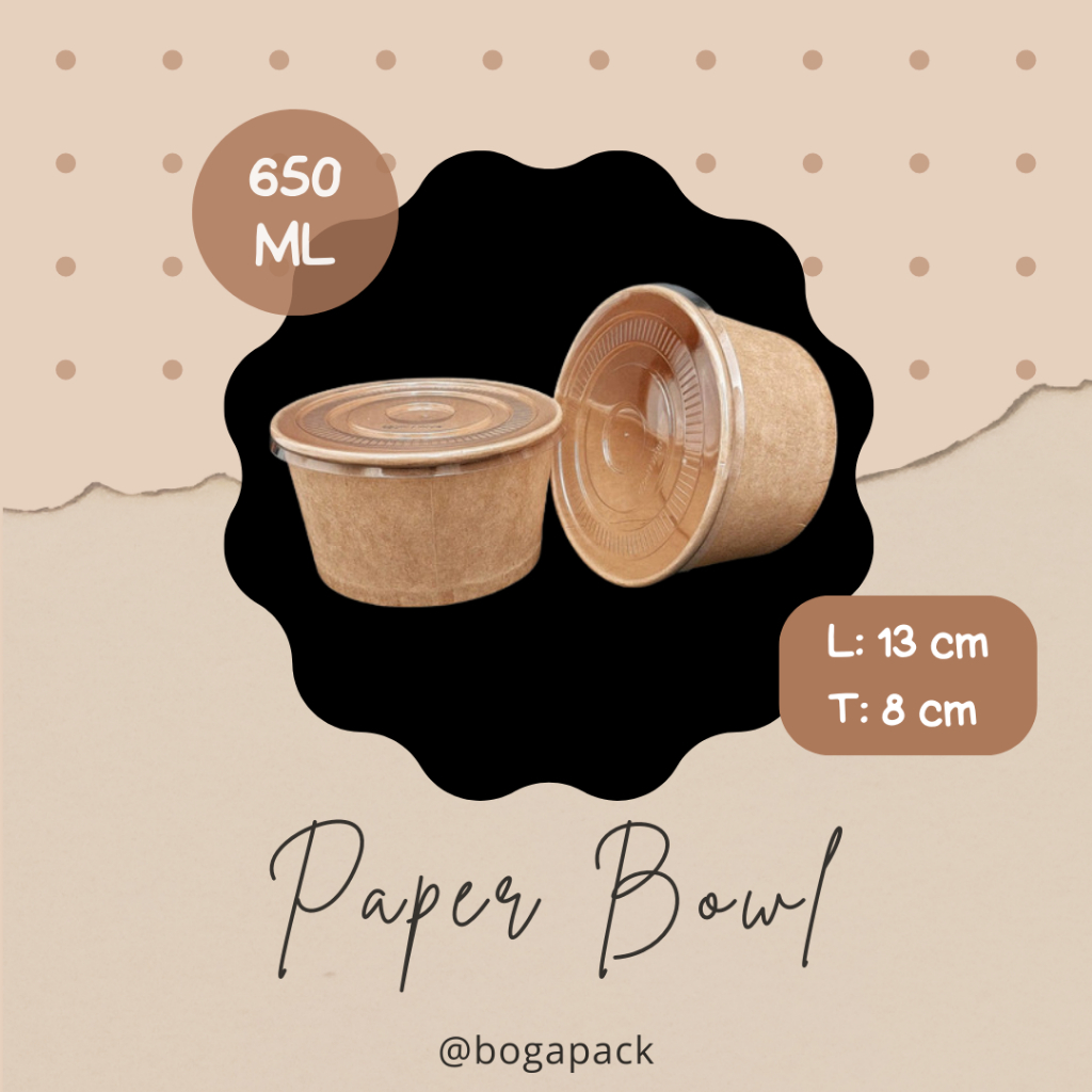 Paper Bowl Brown 650ml/ Paper Bowl Brown Kraft /Paper Salad Bowl / Mangkuk Kertas / Rice Bowl Packag