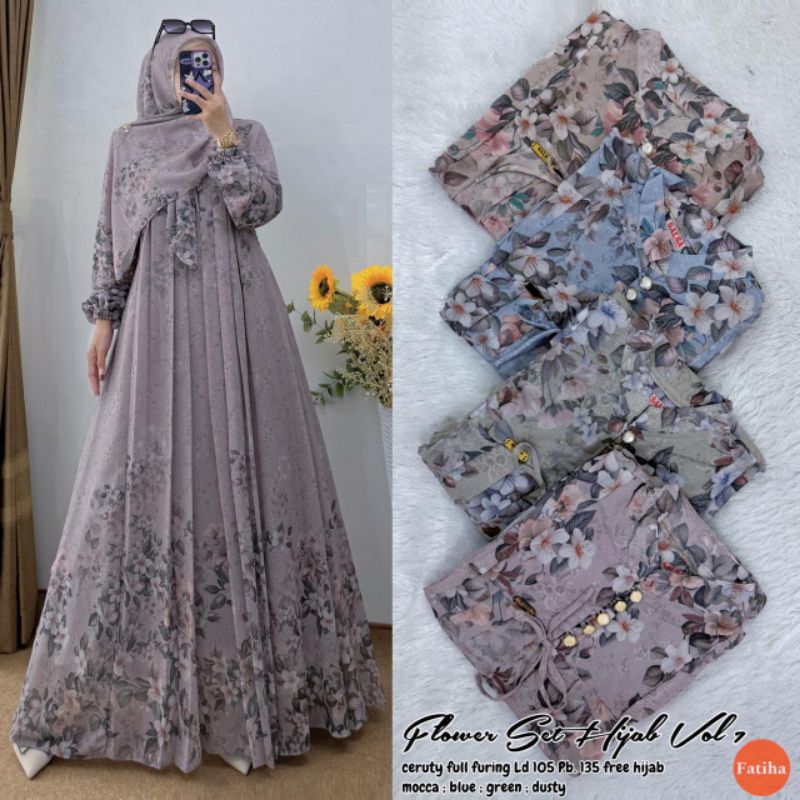 GAMIS MAXY HIJAB SET // FLOWER SET HIJAB ORI FATIHA