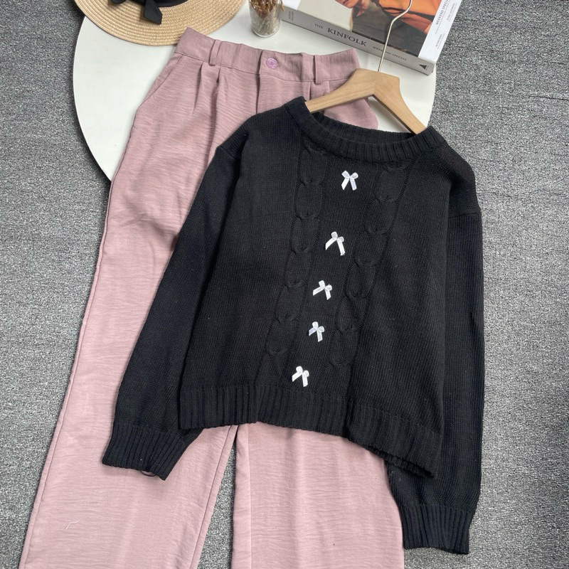 Vienetta id - ONE SET SETELAN WANITA KEKINIAN SWEATER CABLE RAJUT KOREAN STYLE SETELAN OOTD OUTFIT W