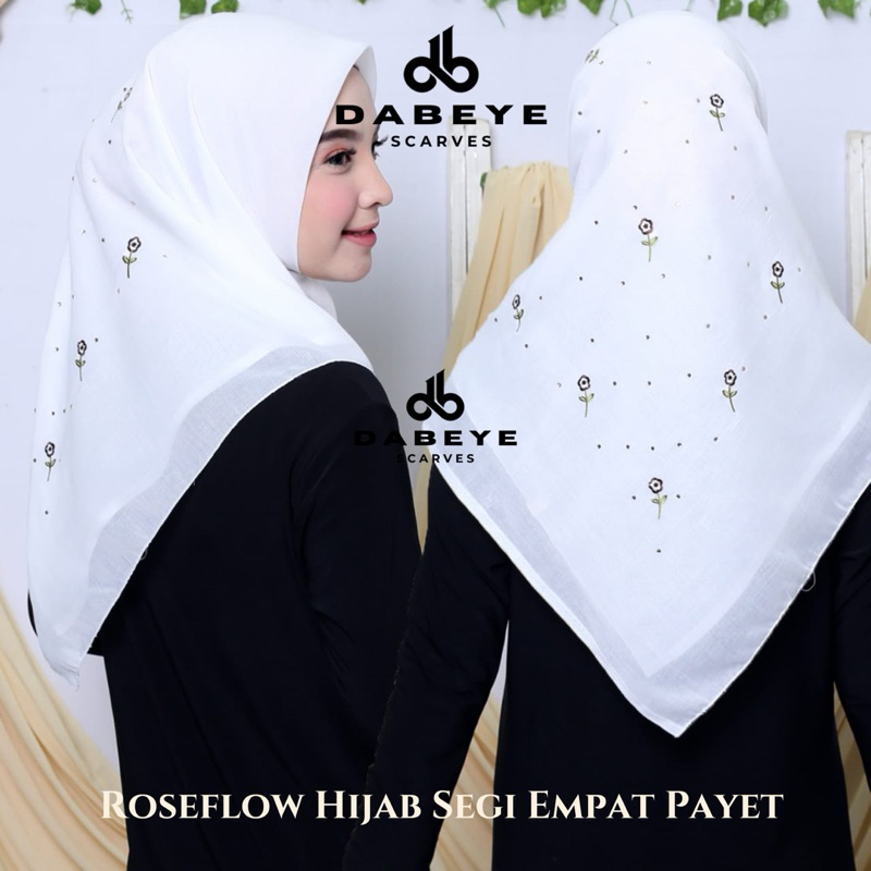 DABEYE - ROSE FLOW HIJAB SEGI EMPAT PAYET ROSE EMBROIDERY