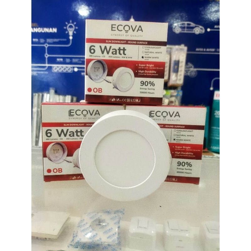 ECOVA LAMPU DOWNLIGHT PANEL OB/OUTBOW/ TEMPEL 6WATT CAHAYA 6500K/4000K/3000K