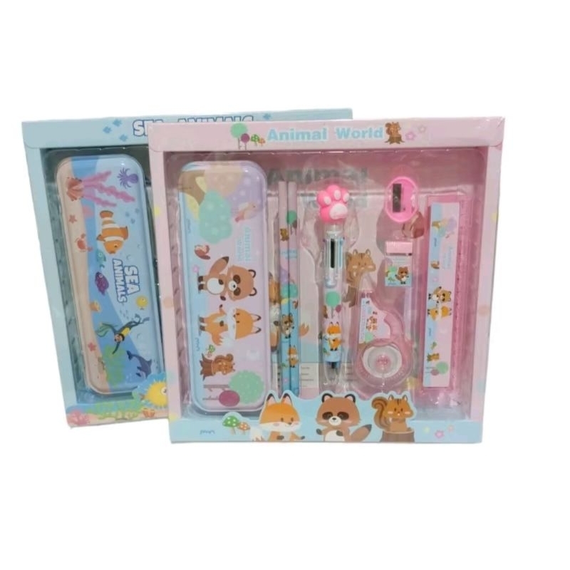 

satu set alat sekolah lengkap gambar kartun