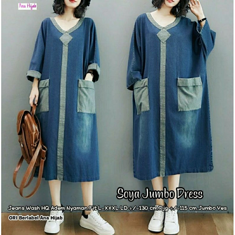 Soya Midi dress jeans Gamis remaja Korea maxy cantik / Ana hjb