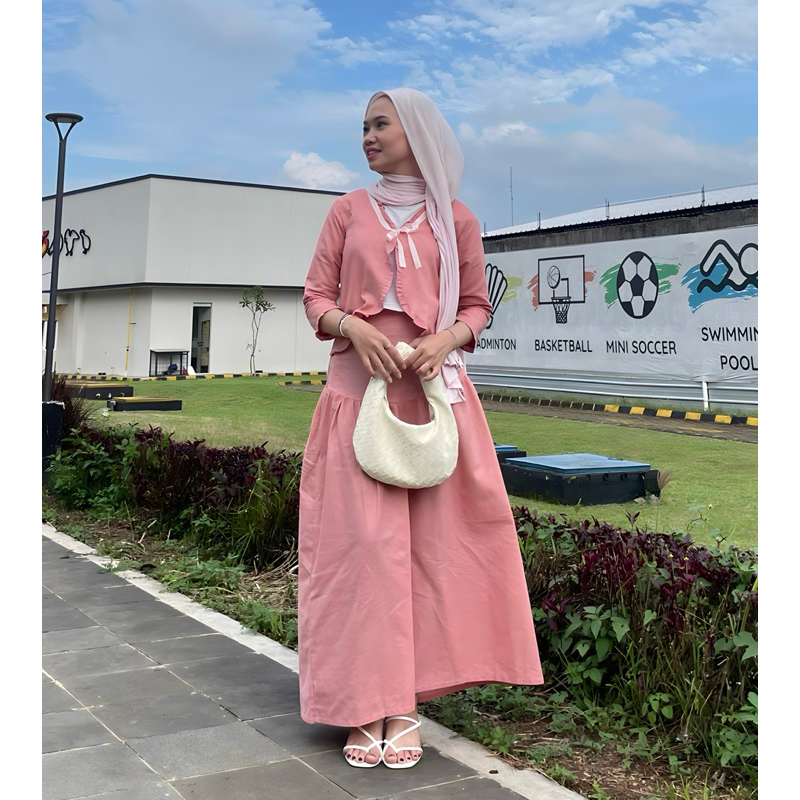 BEST SELLER LEORA SET - ITSYOURDAILYS CARDIGAN AESTHETIC KOREA LEORA LONG SKIRT ROK MIDI CARDIGAN