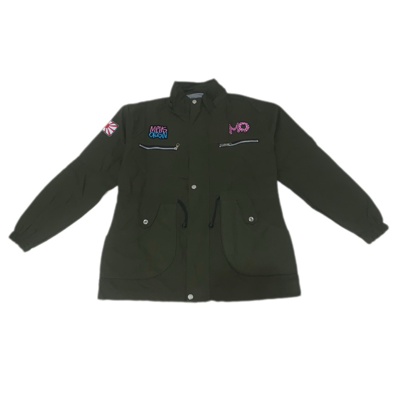 Jaket Linen Wanita Kupluk Lepas Pasang - Army