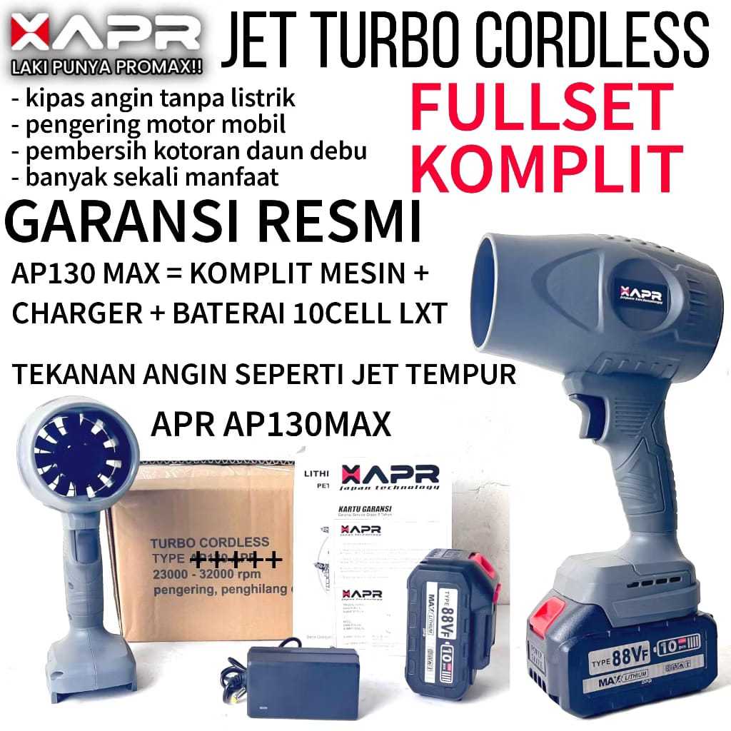 BARU APR RAJA turbo fan cordless AP130 maxx  kipas angin jet pengering motor mobil pembersih daun de