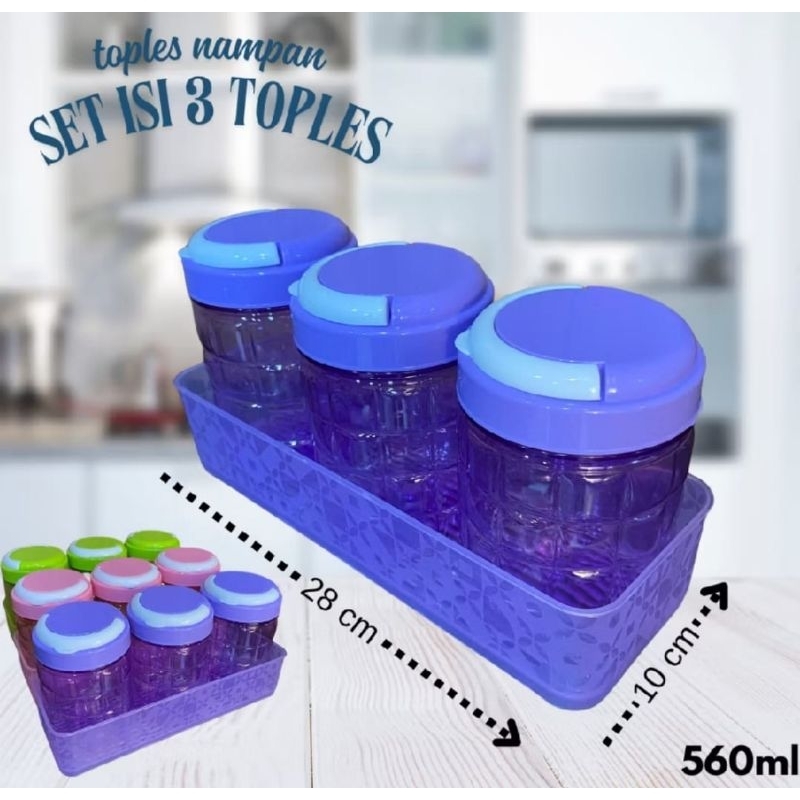 toples pillo takuma  susun 3 + nampan segi 580ml  toples plastik