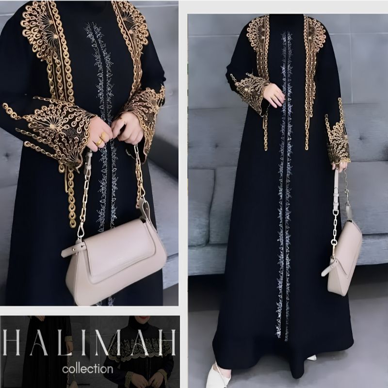 GAMIS ABAYA TURKEY HITAM TERBARU MODEL 2025 / BUSANA LEBARAN TERBARU/ ABAYA MEWAH