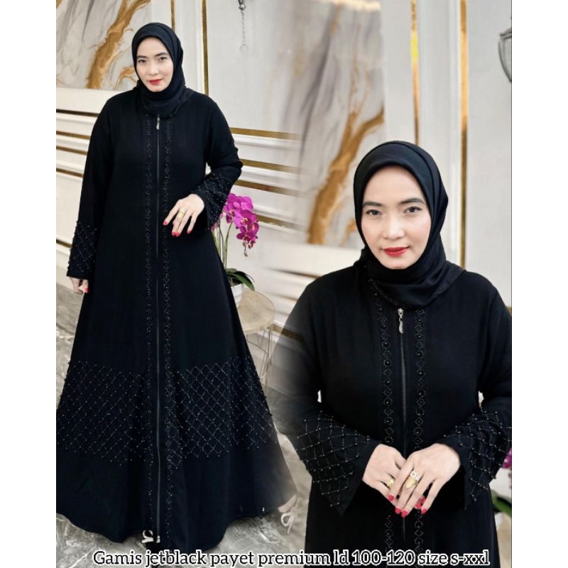 Abaya Noulfa JetBlack/ Abaya with Zipper Elegant/ Abaya Turky /Abaya Lebaran 2025