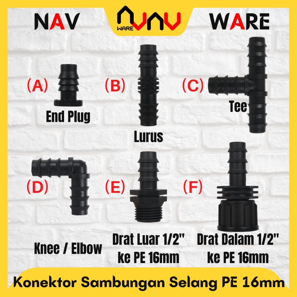 Konektor Nepel Selang Air 1/2" PE 13/16mm Tee T Cabang 3 Way / Drat Dalam Luar 1/2 Inch / Joiner Lur
