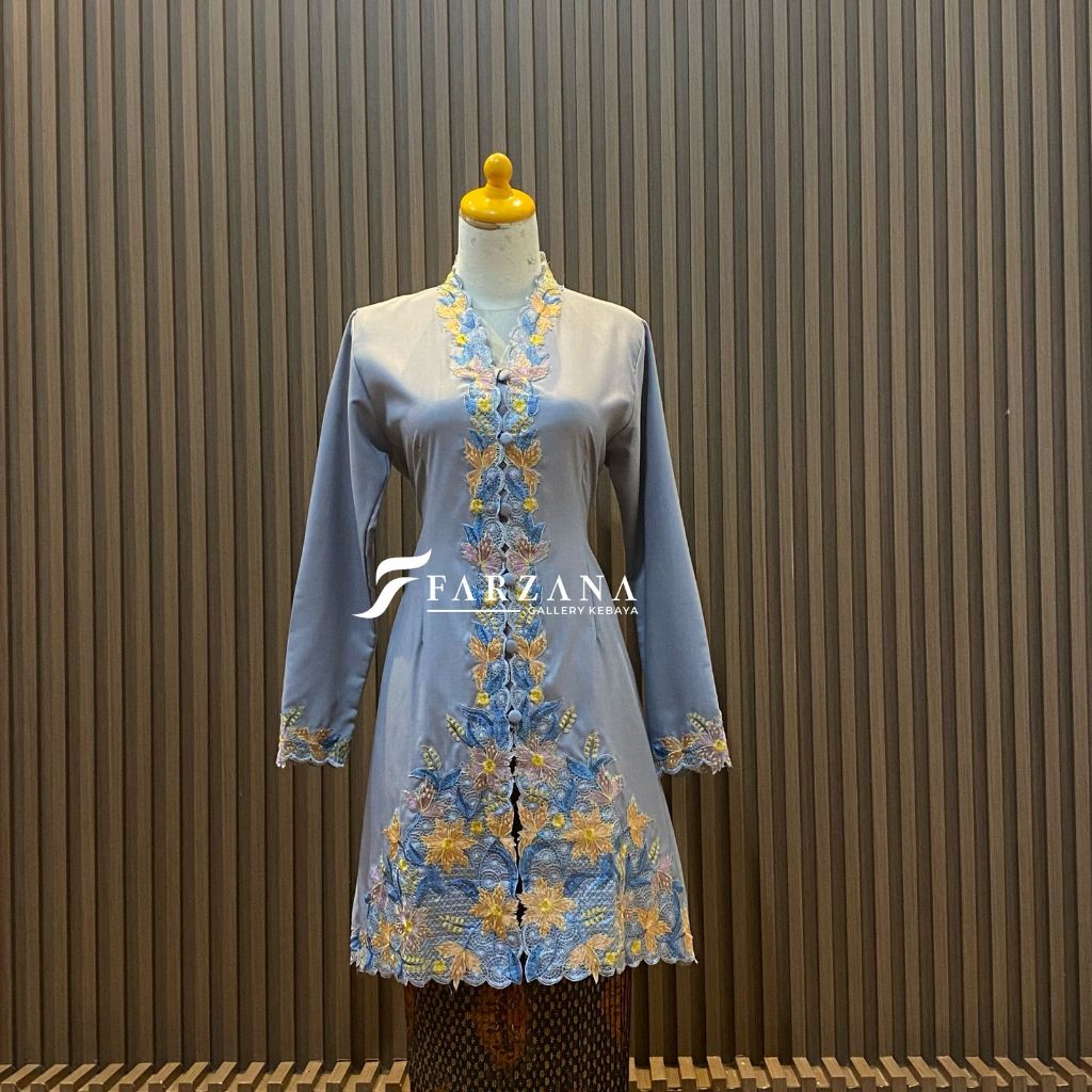 Kebaya Tunik Encim Bordir Kombinasi Warna Modern Terbaru Lengan Panjang Toyobo Premium