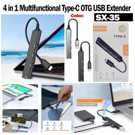 Adapter Type C Konektor USB HUB dengan 4 Port USB Multifungsi / Adaptor USB HUB X-35