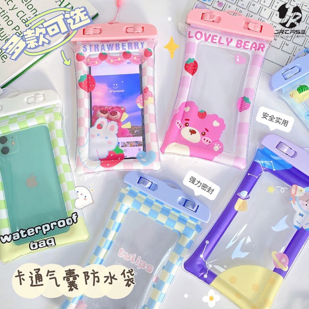 Sarung Tas Hp Waterproof Anti Air Universal Motif Lucu Cartoon Kartun Kantong Case Pouch Bag Handpho