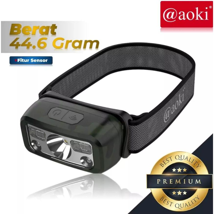 Senter Kepala Sensor Cerdas Ultra Ringan USB-C Senter Kepala AOKI Lampu Senter Outdoor & Petualangan