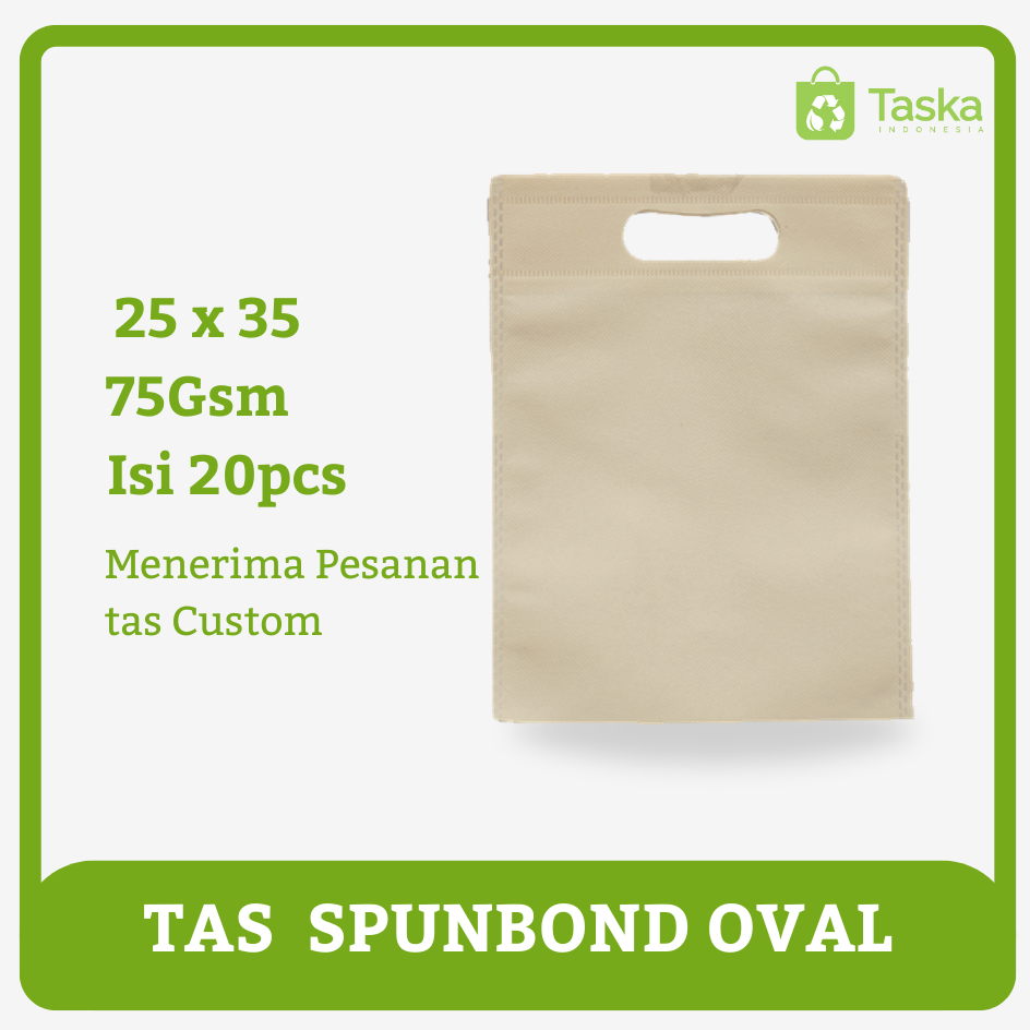 

Taska - Goodie bag Spunbond 25x35 Oval Warna Cream Tebal Tas Press Spunbond