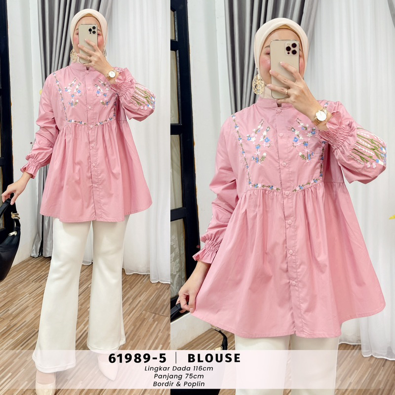 INDAH-Blouse Bordir Polos Kombinasi Bordir Bunga