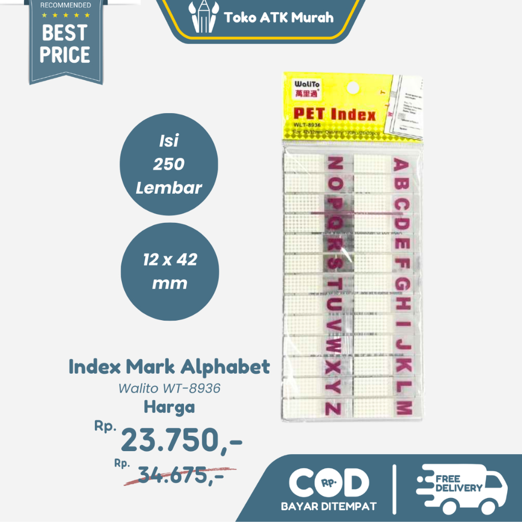 

Index Mark Penanda Huruf Alphabet Pet Walito WT-8936 Page Marker A-Z