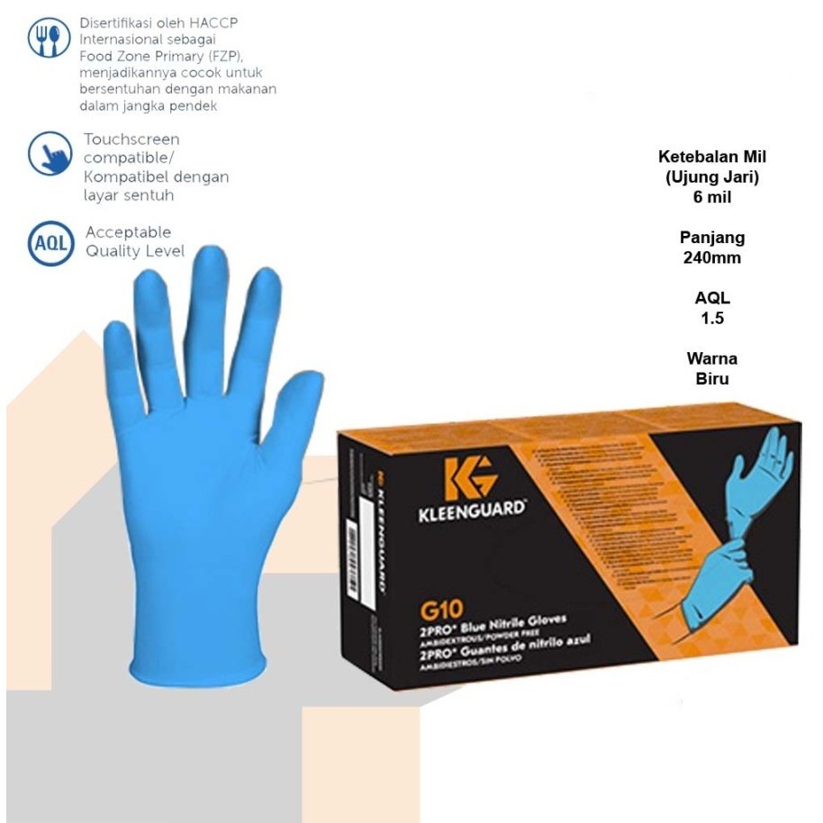 Sarung tangan karet nitrile biru kleenguard G10 2pro / gloves kleenguard G10 2PRO original dan murah