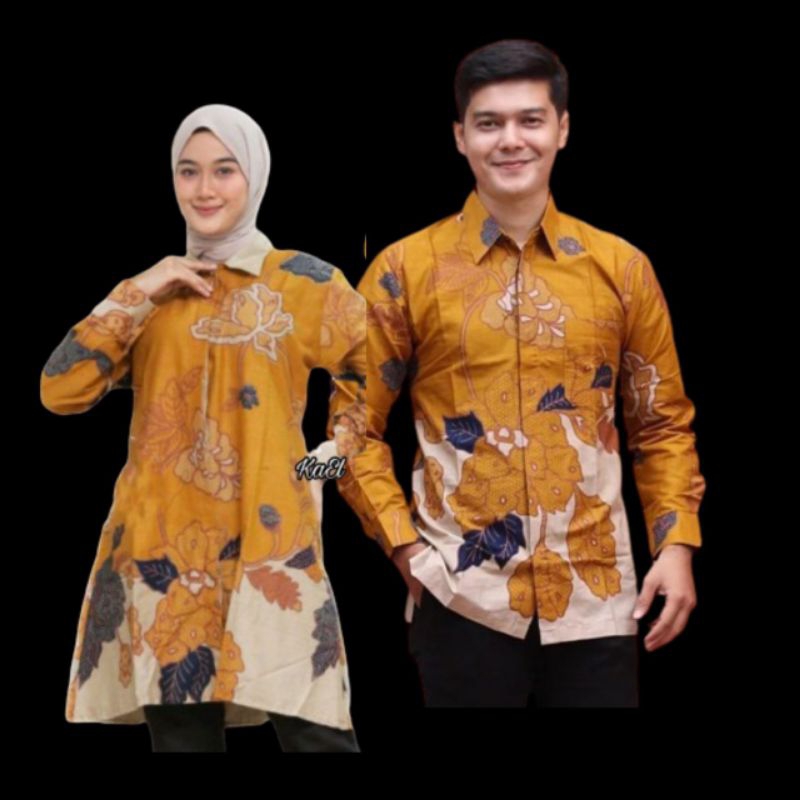 Baju Couple Batik Atasan Tunik Pasangan Mawar Kuning New Motif 2025