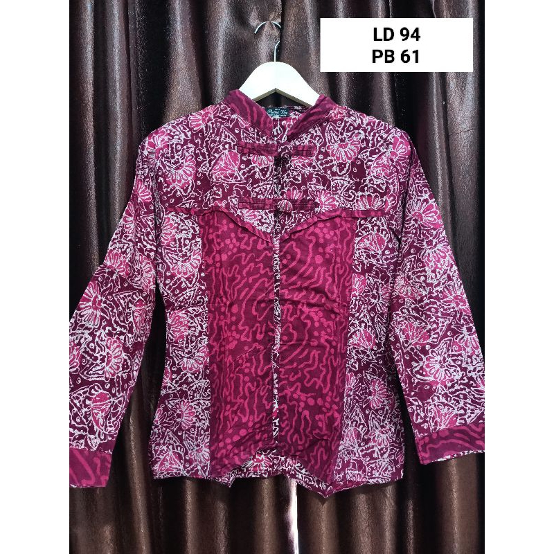 baju batik kerja wanita preloved merah maroon