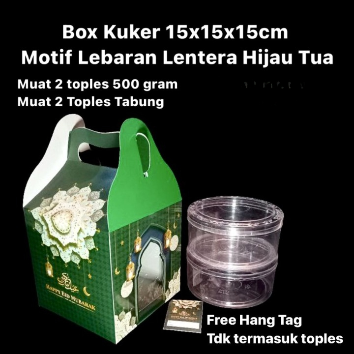 

Dus Jinjing Kuker Muat 2 Toples 500gr Motif Lentera Hijau Tua Lebaran 15x15x15 Cm