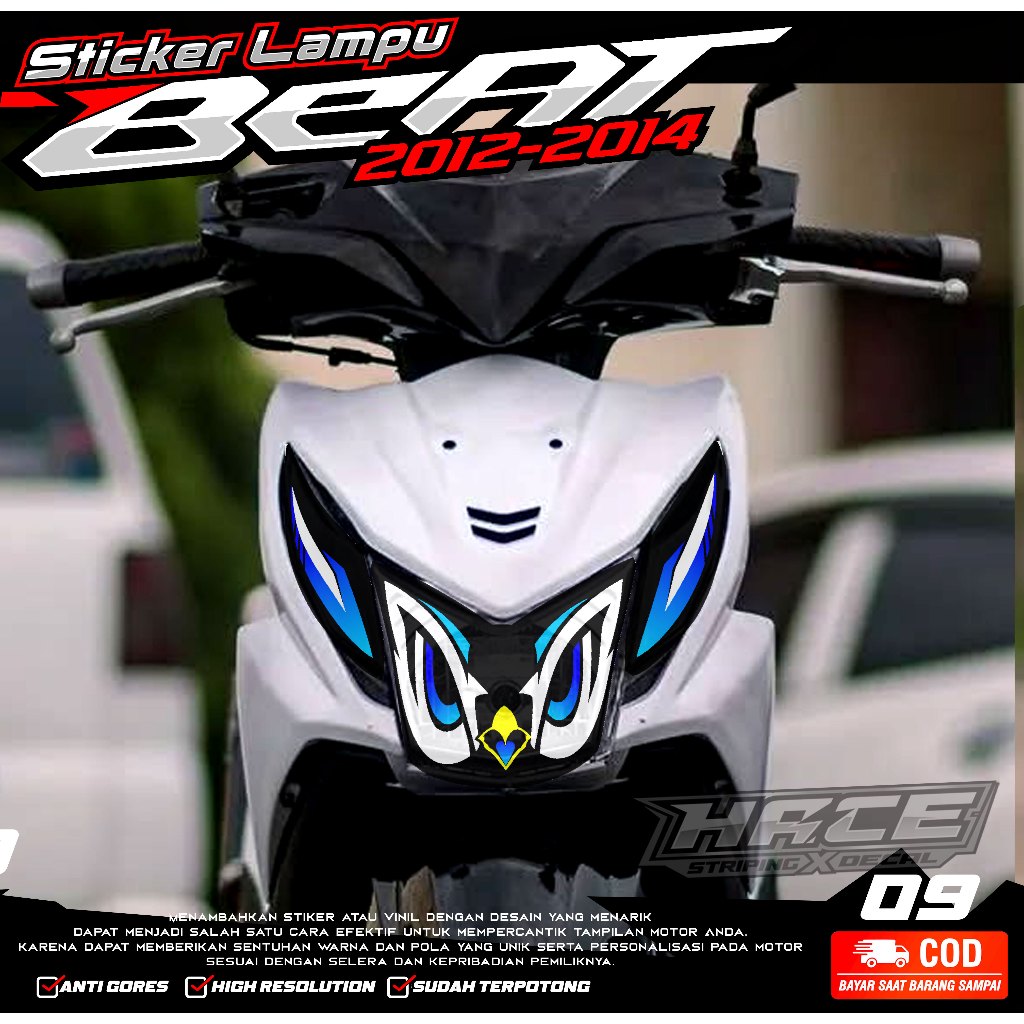 KODE 09 STIKER ALIS LAMPU MOTOR BEAT FI - STIKER LAMPU MOTOR BEAT FI MOTIF MATA ELANG