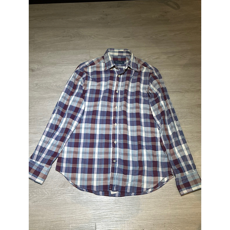 kemeja lengan panjang preloved ORIGINAL MASSIMO DUTTI s/p motif kotak biru ungu putih navy