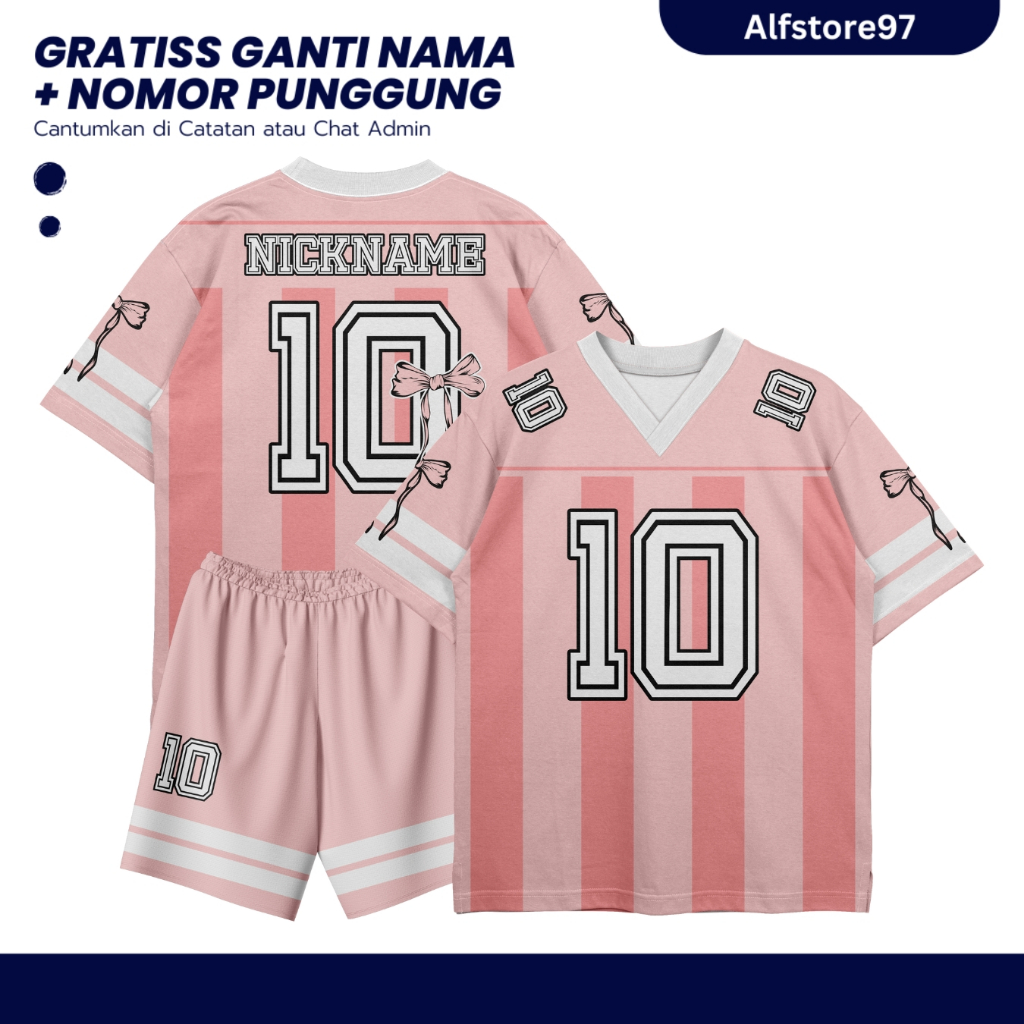 Baju Setelan Pink Wanita Pita Outfit Baseball Jersey Futsal Sepak bola Olahraga