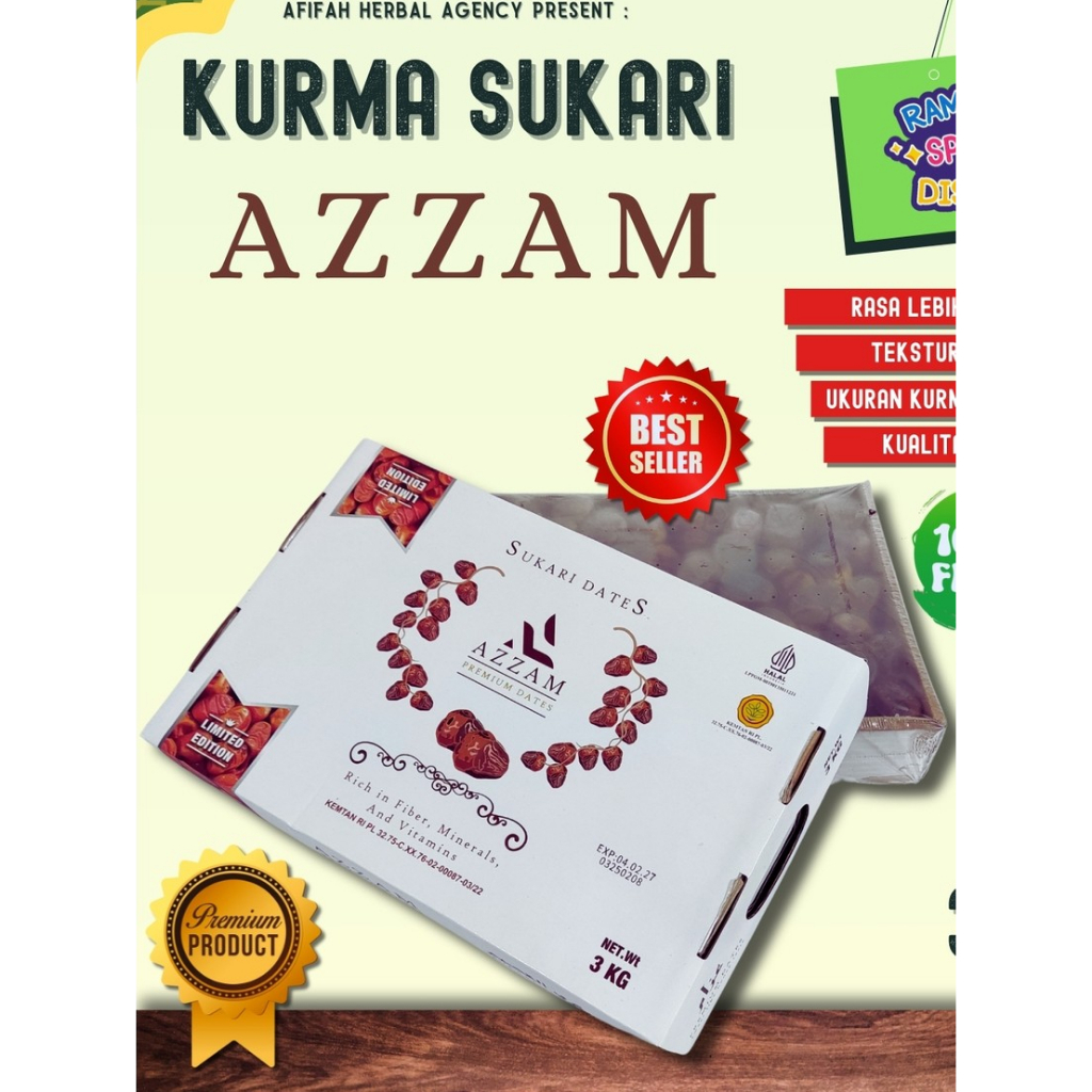 

Kurma Sukari Azzam | Kurma Sukari Kualitas Premium 3 KG