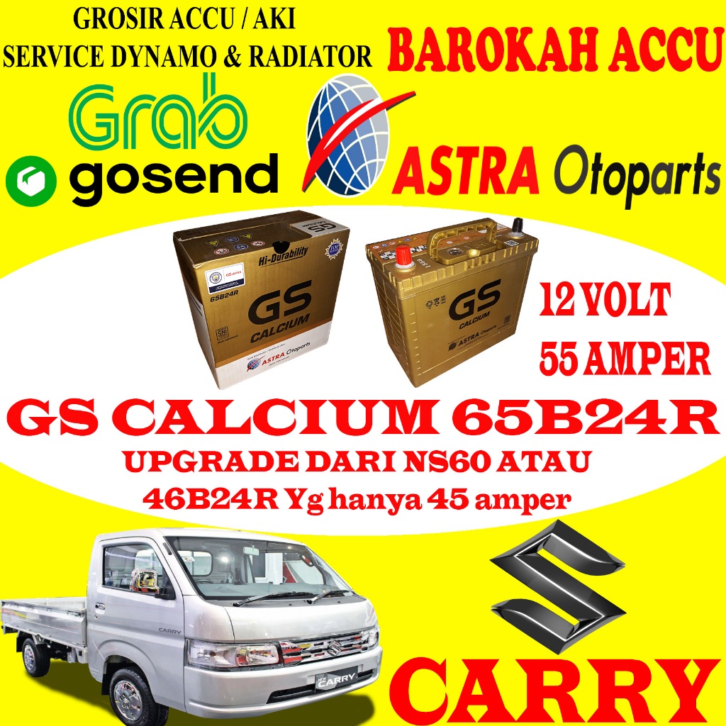 AKI MOBIL SUZUKI CARRY GS CALCIUM 65B24R , 55 AH ASTRA OTOPARTS