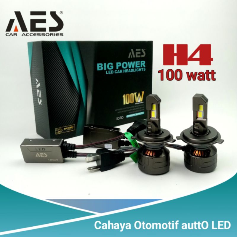 Lampu LED H4 100 watt merk AES | PNP untuk semua Mobil yang menggunakan soket H4 | Turbo P5 100 watt