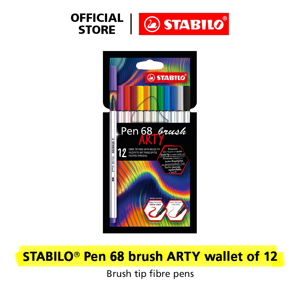 

STABILO Pen 68 Brush ARTY Wallet of 12's / Brush Pen / Premium Kuas Kaligrafi
