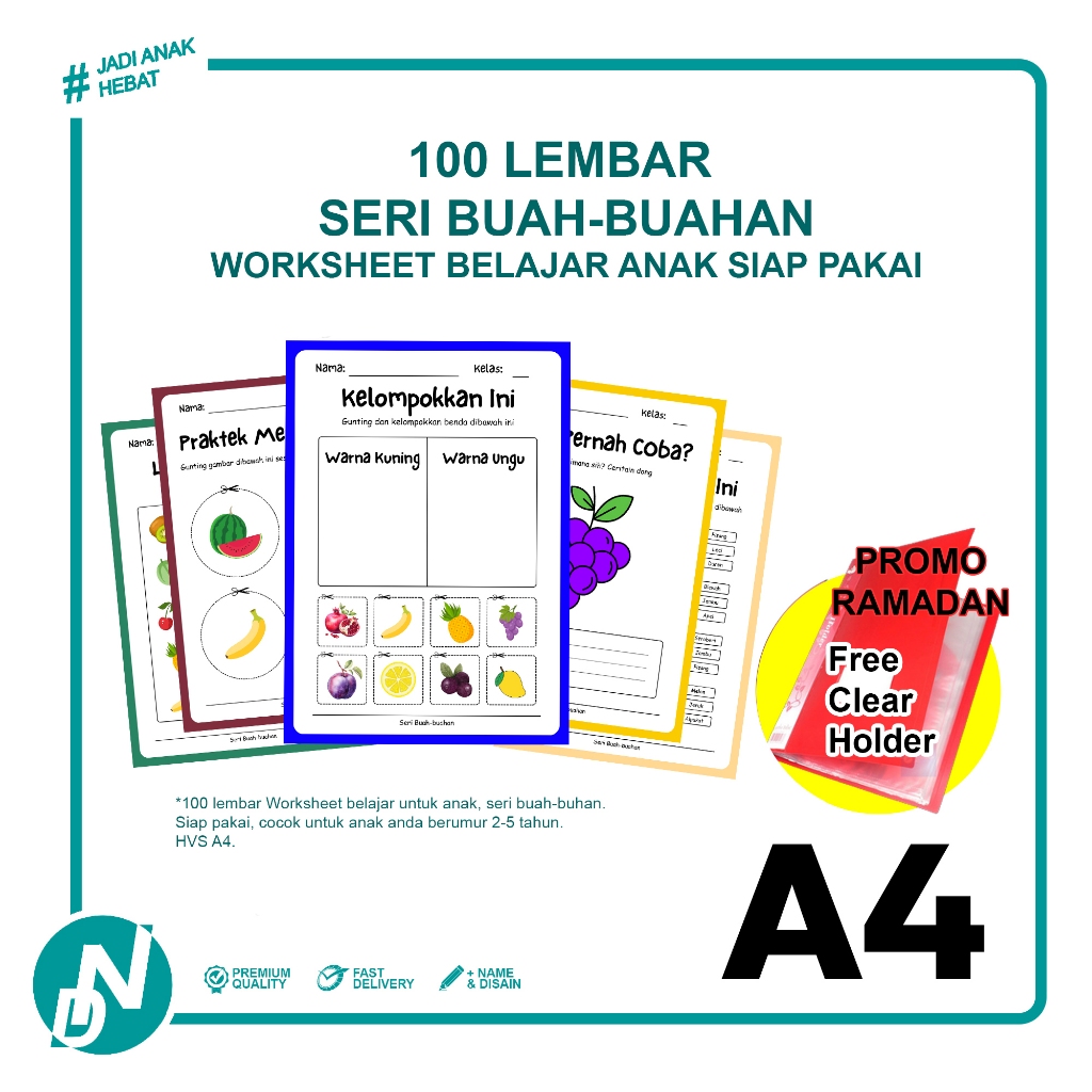 

Paket 100 Lembar Worksheet Belajar Anak Siap Pakai - Seri Buah-buahan (A4)