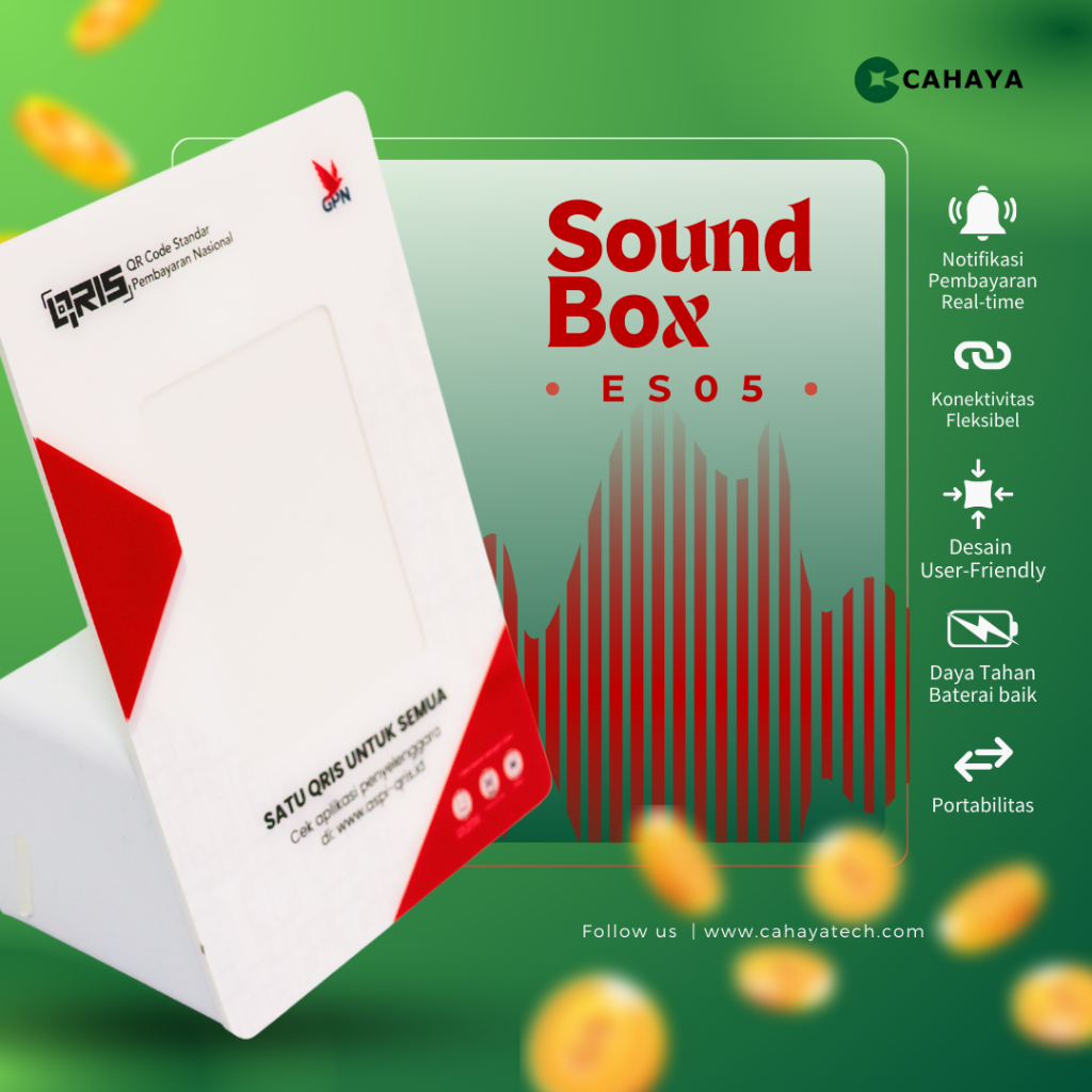 Cahaya SoundBox QRIS  Cloud Speaker  | Spiker Pembayaran QR Otomatis UMKM | Anti SCAM kode status