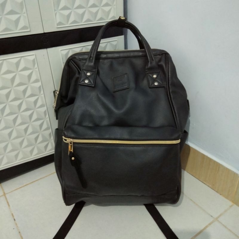 ransel backpack anello leather black second