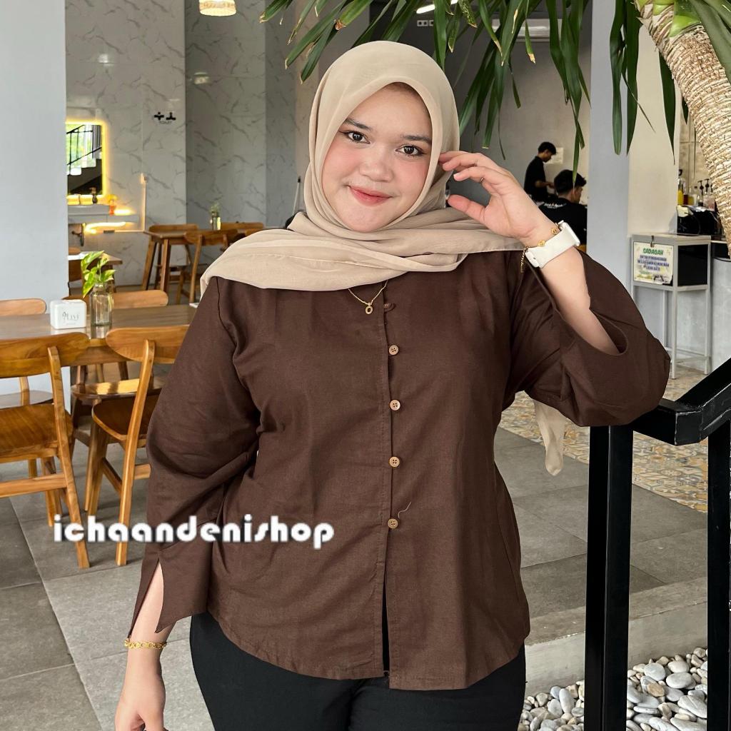 ICH - Tyla Kemeja Crop Linen Jumbo Wanita