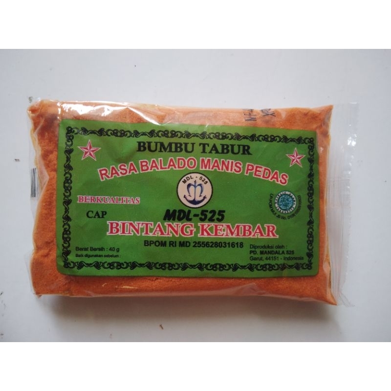 

Bumbu Tabur Rasa Balado Manis Pedas Cap Bintang Kembar Kemasan 40 Gram
