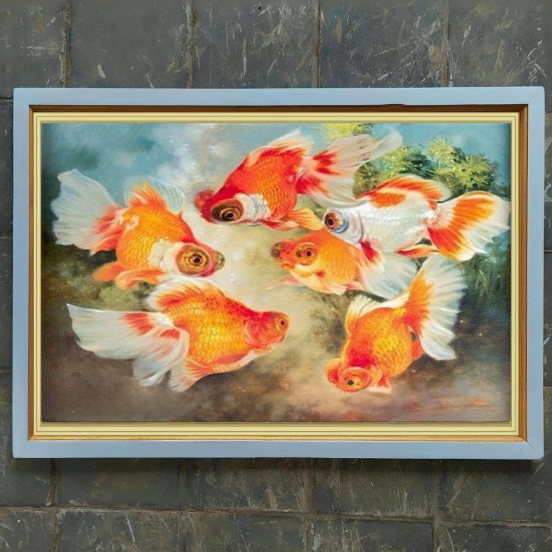 hiasan dinding lukisan cetak ikan koky / koki slayer hias landscape plus Bingkai ukuran 85*55