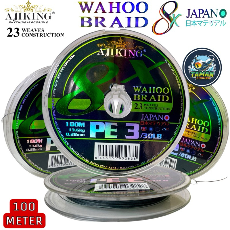 Senar PE Ajiking WAHOO BRAID 8X 23 Weaves Construction 100Meter