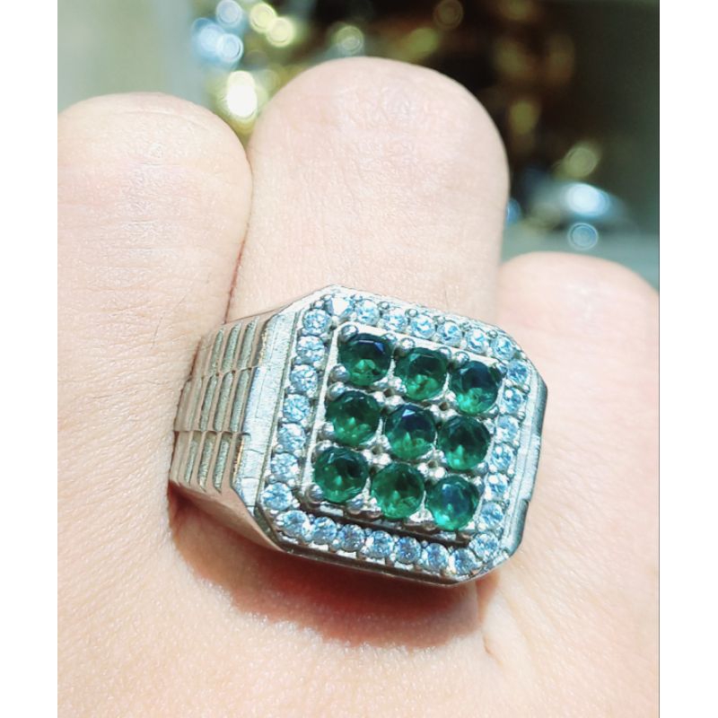Cincin Pria Batu Cincin Emerald Jamrud catam Super crystal termurah mikro