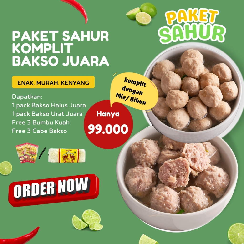 

Paket Komplit Bakso Juara Bakso Halus Urat Sapi Warisan Ibu