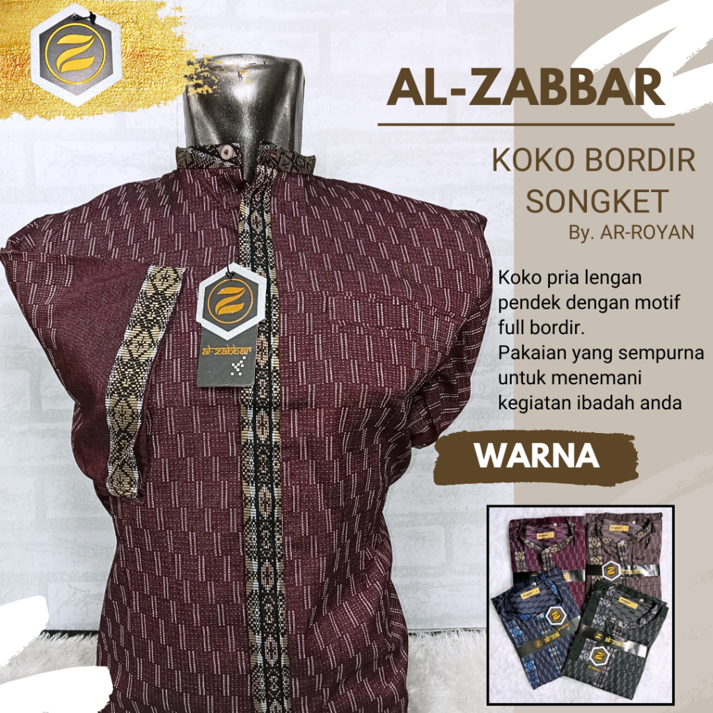 [Exclusive Baju Lebaran] - AL ZABBAR Koko Bordir Songket By.AR-ROYAN Kerah Shanghai Katun Bordir Len