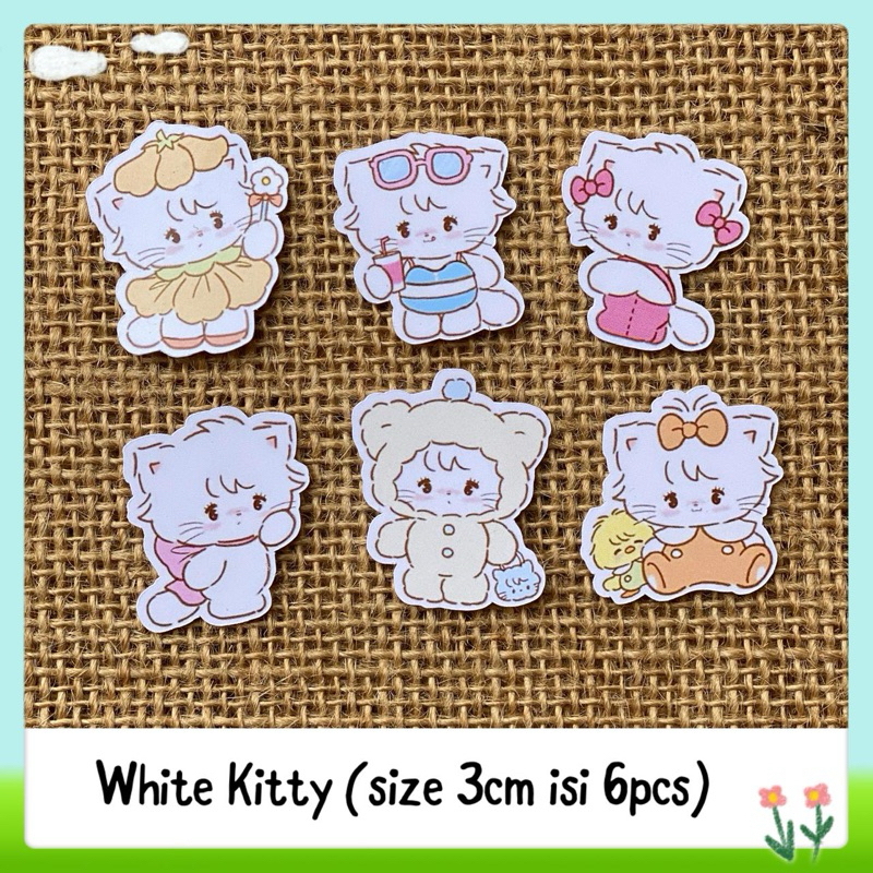 

6pcs sticker tempelan glossy white kitty / kucing cantik