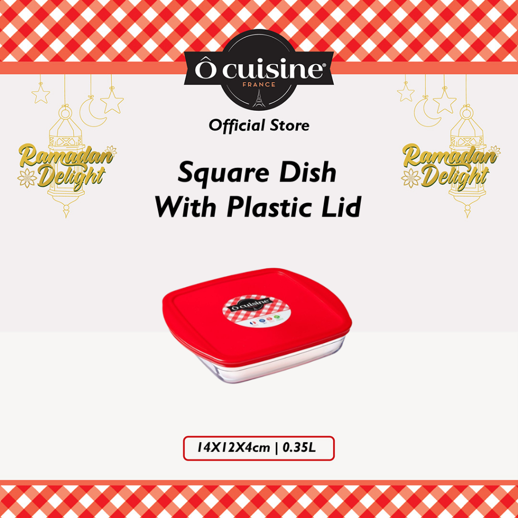 Loyang Kaca Ocuisine Storage - Square Dish With Plastic Lid 14X12X4Cm